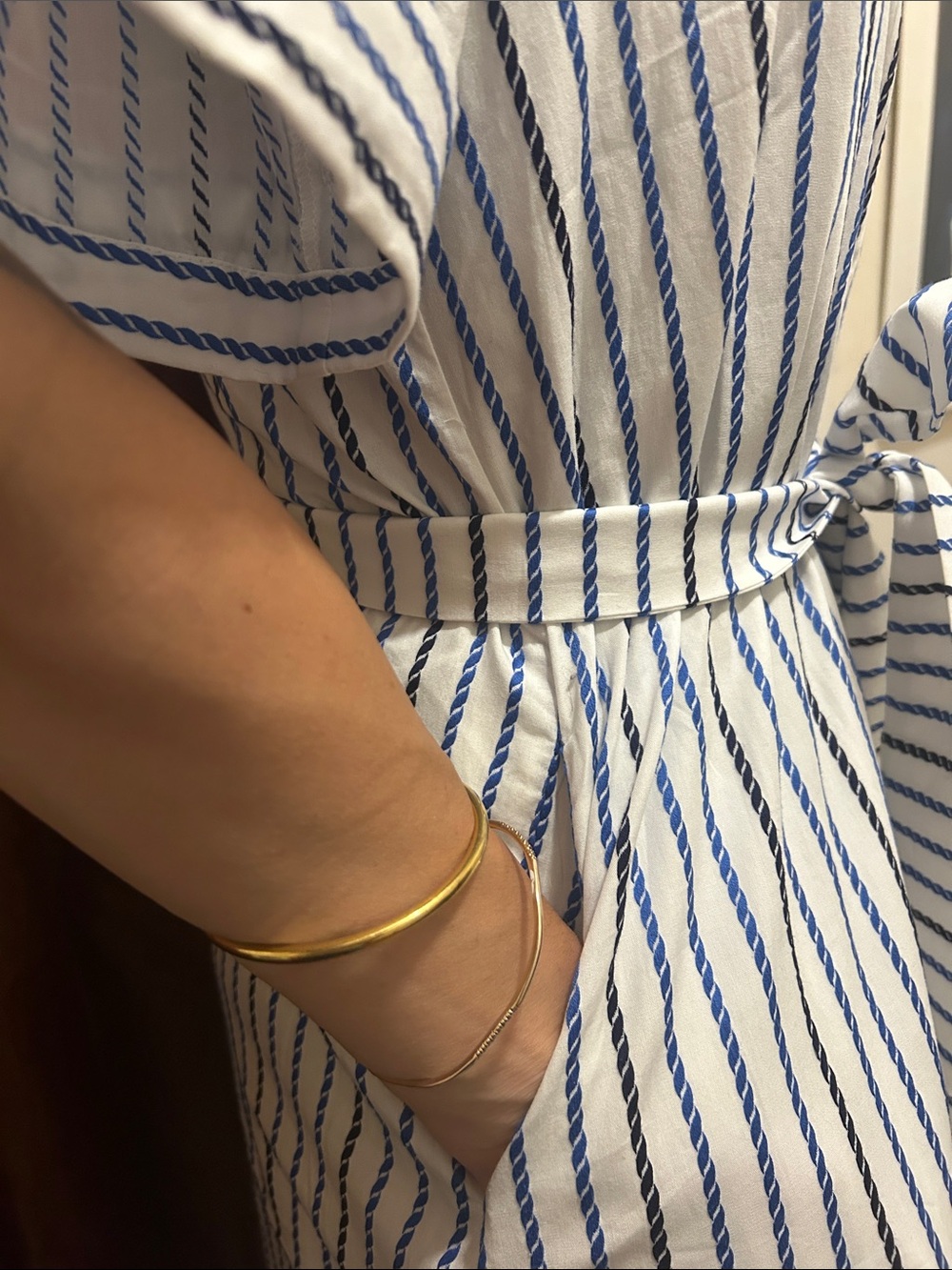 Tuckernuck White and Blue Striped Midi Shirt Dress with Tie Waist. fits large - Picture 5 of 8